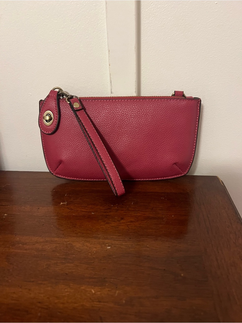 Joy Susan Raspberry Pink Pebbled Wristlet Clutch Mini Crossbody Wristlet